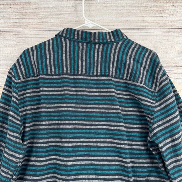 Levi's Linen Blend‎ Striped Button Down Shirt Men's Size Large Green/Blue/Black - Picture 4 of 13